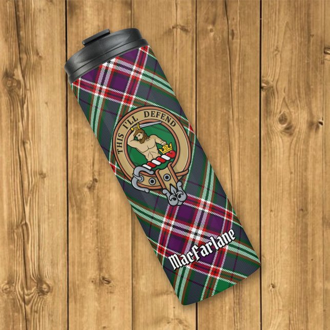 Clan MacFarlane Crest over Modern Hunting Tartan Thermal Tumbler (Creator Uploaded)