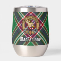 Clan MacFarlane Crest over Modern Hunting Tartan Thermal Wine Tumbler