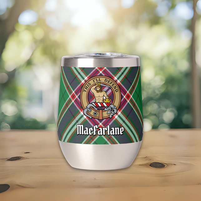 Clan MacFarlane Crest over Modern Hunting Tartan Thermal Wine Tumbler (Creator Uploaded)