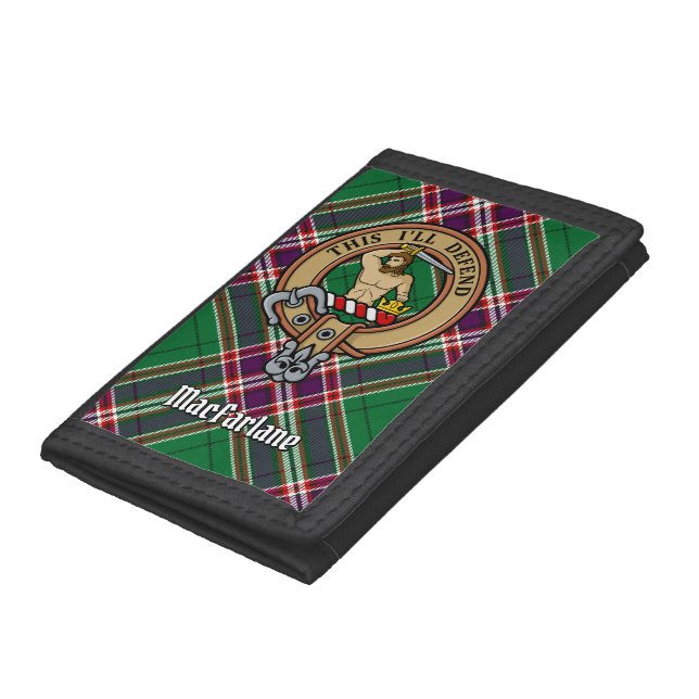 Clan MacFarlane Crest over Modern Hunting Tartan Trifold Wallet (Bottom)