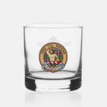Clan MacFarlane Crest over Modern Hunting Tartan Whiskey Glass