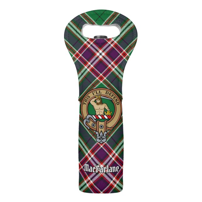 Clan MacFarlane Crest over Modern Hunting Tartan Wine Bag (Front)