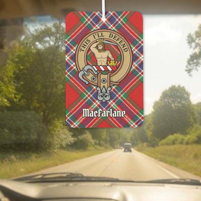 Clan MacFarlane Crest over Red Tartan Air Freshener (Creator Uploaded)