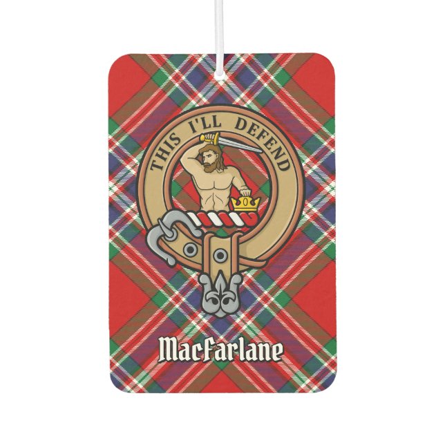 Clan MacFarlane Crest over Red Tartan Air Freshener (Front)