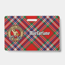 Clan MacFarlane Crest over Red Tartan Badge
