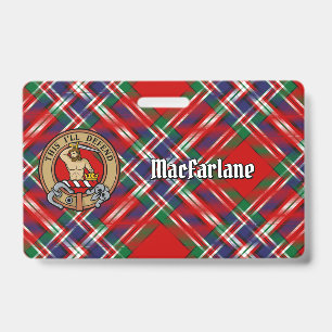 Clan MacFarlane Crest over Red Tartan Badge