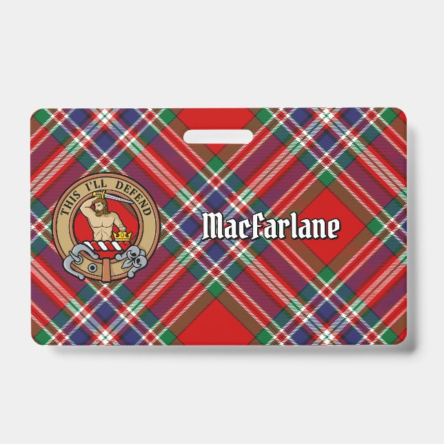 Clan MacFarlane Crest over Red Tartan Badge (Front)