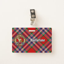 Clan MacFarlane Crest over Red Tartan Badge
