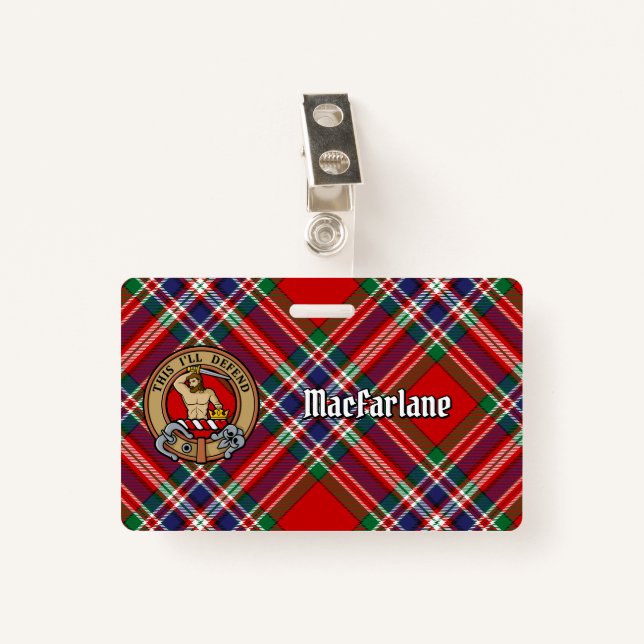 Clan MacFarlane Crest over Red Tartan Badge (Front with Clip)