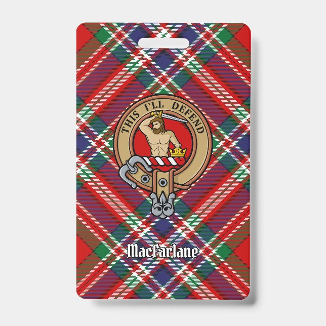 Clan MacFarlane Crest over Red Tartan Badge (Front)