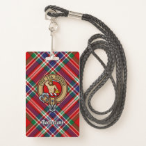 Clan MacFarlane Crest over Red Tartan Badge