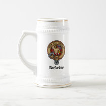 Clan MacFarlane Crest over Red Tartan Beer Stein