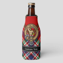 Clan MacFarlane Crest over Red Tartan Bottle Cooler