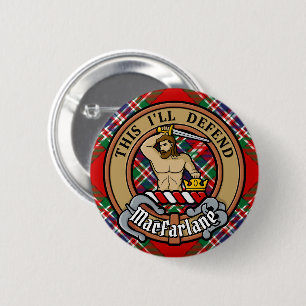 Clan MacFarlane Crest over Red Tartan Button