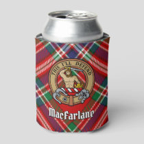 Clan MacFarlane Crest over Red Tartan Can Cooler