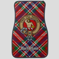 Clan MacFarlane Crest over Red Tartan Car Floor Mat