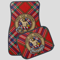 Clan MacFarlane Crest over Red Tartan Car Floor Mat