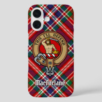 Clan MacFarlane Crest over Red Tartan iPhone 16 Case