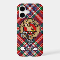 Clan MacFarlane Crest over Red Tartan iPhone 17 Case