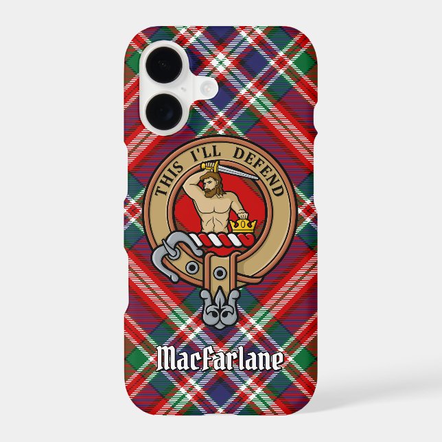 Clan MacFarlane Crest over Red Tartan Case-Mate iPhone Case (Back)