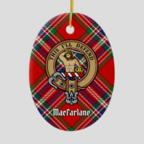 Clan MacFarlane Crest over Red Tartan Ceramic Ornament