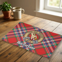 Clan MacFarlane Crest over Red Tartan Cloth Placemat