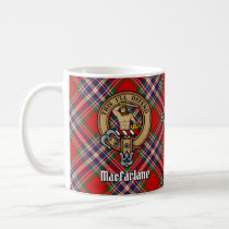 Clan MacFarlane Crest over Red Tartan Coffee Mug