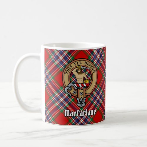 Clan MacFarlane Crest over Red Tartan Coffee Mug