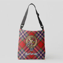 Clan MacFarlane Crest over Red Tartan Crossbody Bag