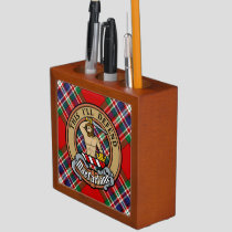 Clan MacFarlane Crest over Red Tartan Desk Organizer