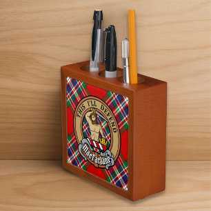 Clan MacFarlane Crest over Red Tartan Desk Organizer