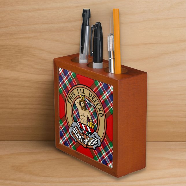 Clan MacFarlane Crest over Red Tartan Desk Organizer (Creator Uploaded)