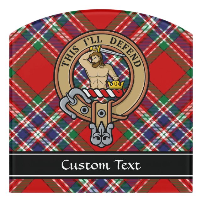 Clan MacFarlane Crest over Red Tartan Door Sign (Contour Front)