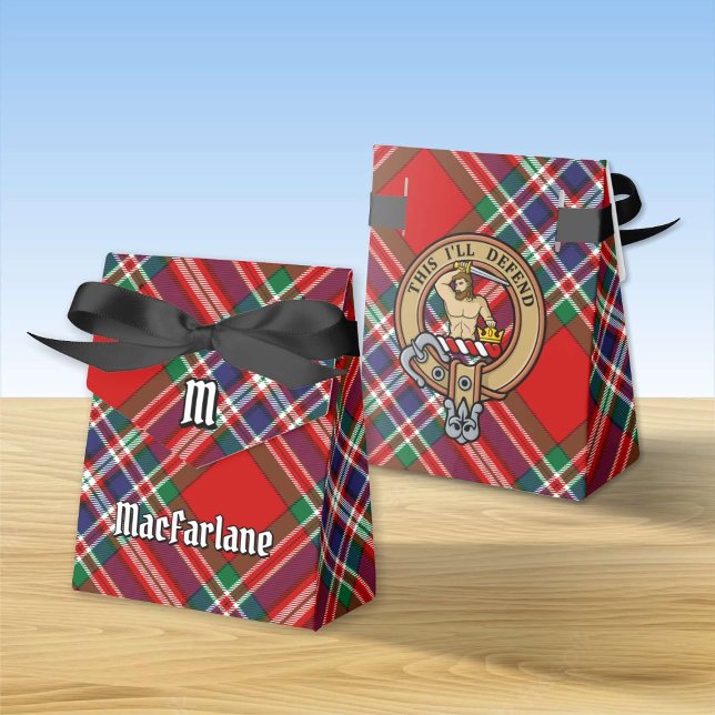 Clan MacFarlane Crest over Red Tartan Favor Boxes (Creator Uploaded)