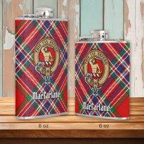 Clan MacFarlane Crest over Red Tartan Flask