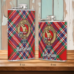 Clan MacFarlane Crest over Red Tartan Flask