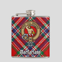 Clan MacFarlane Crest over Red Tartan Flask