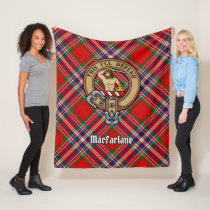 Clan MacFarlane Crest over Red Tartan Fleece Blanket