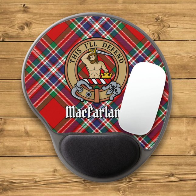 Clan MacFarlane Crest over Red Tartan Gel Mouse Pad (Creator Uploaded)