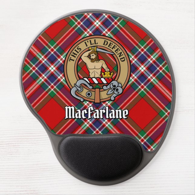 Clan MacFarlane Crest over Red Tartan Gel Mouse Pad (Front)