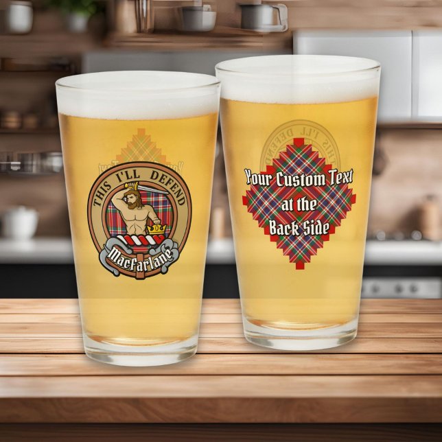 Clan MacFarlane Crest over Red Tartan Glass (Creator Uploaded)