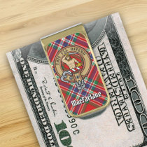Clan MacFarlane Crest over Red Tartan Gold Finish Money Clip
