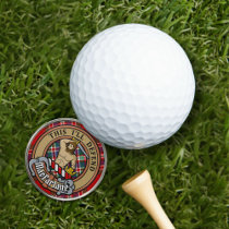 Clan MacFarlane Crest over Red Tartan Golf Ball Marker