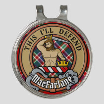 Clan MacFarlane Crest over Red Tartan Golf Hat Clip