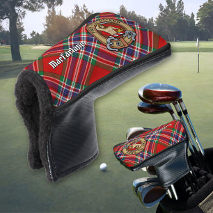 Clan MacFarlane Crest over Red Tartan Golf Head Cover
