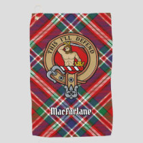 Clan MacFarlane Crest over Red Tartan Golf Towel