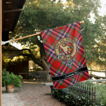 Clan MacFarlane Crest over Red Tartan House Flag