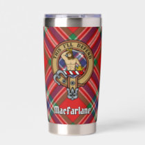 Clan MacFarlane Crest over Red Tartan Insulated Tumbler