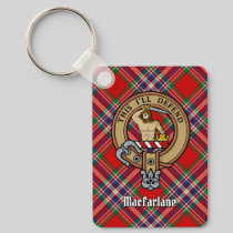 Clan MacFarlane Crest over Red Tartan Keychain