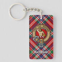 Clan MacFarlane Crest over Red Tartan Keychain